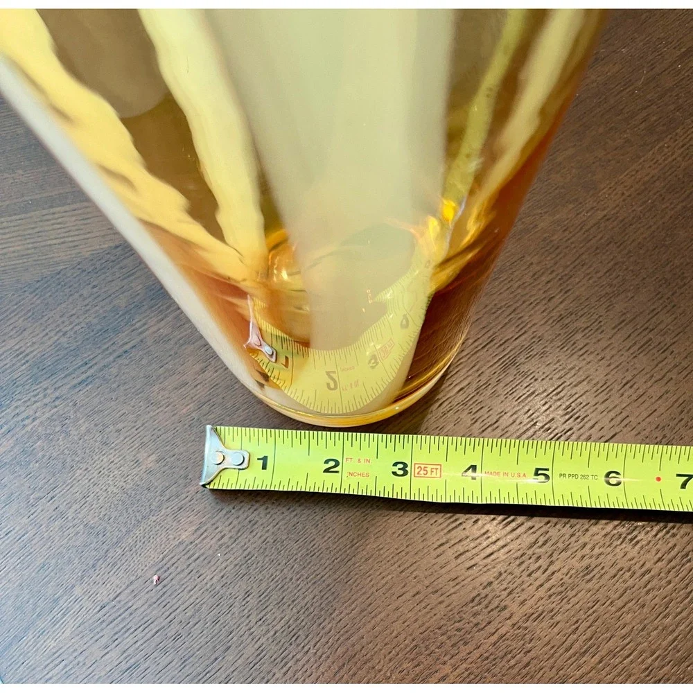 Vintage Murano Style Amber Glass Ribbon Vase Mid Century Hand Blown